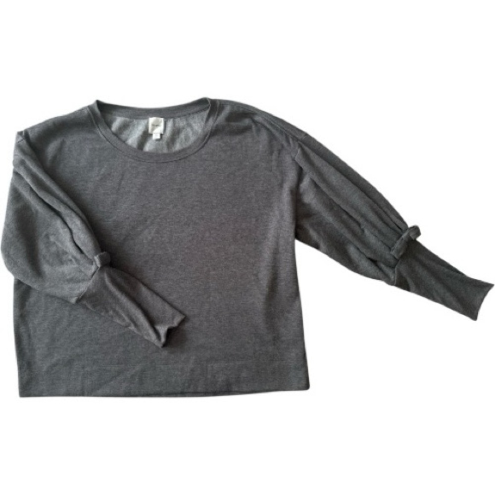 Maeve Anthropologie Gray Sweatshirt Balloon Sleeves Oversized Bows Size XL